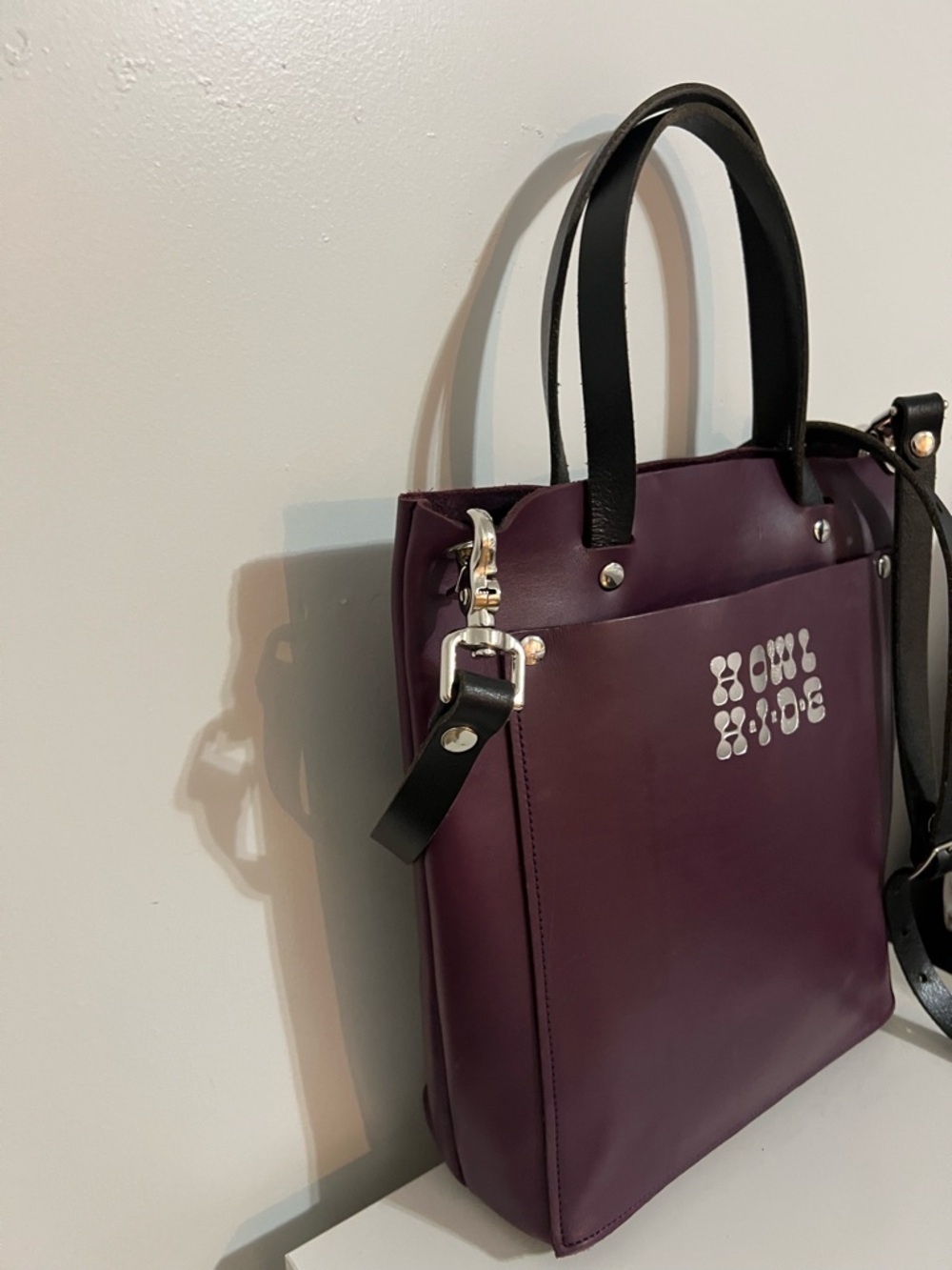 Howl Hide Purple Genuine Leather Tote Bag Purse - Picture 3 of 10